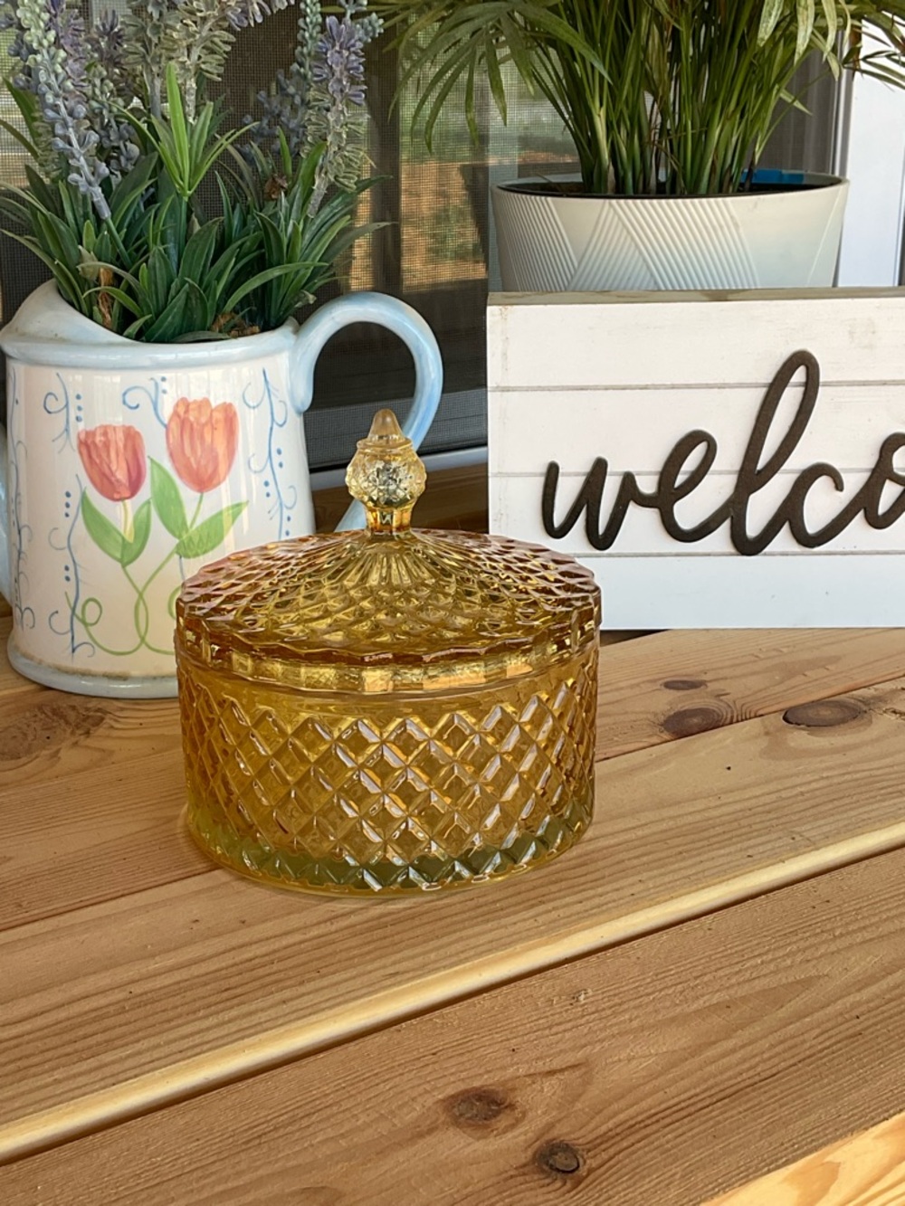 Amber Glass Lidded Candy Dish – Decorative Home Accent